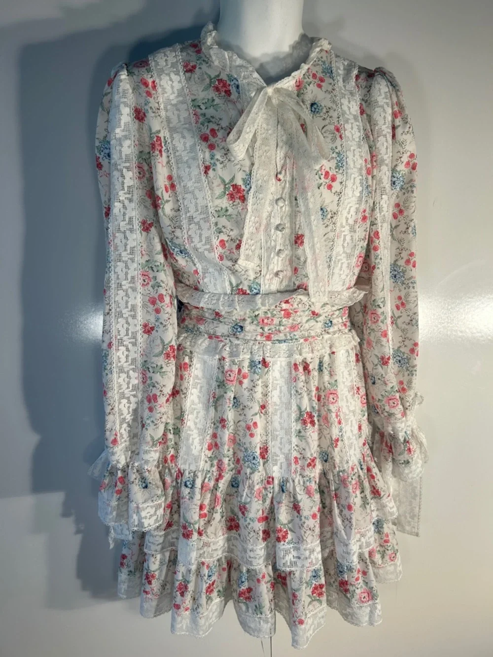 Anthropologie Stellah SZ L White Floral Dress Romantic Cottage Boho Coquette - Picture 3 of 16